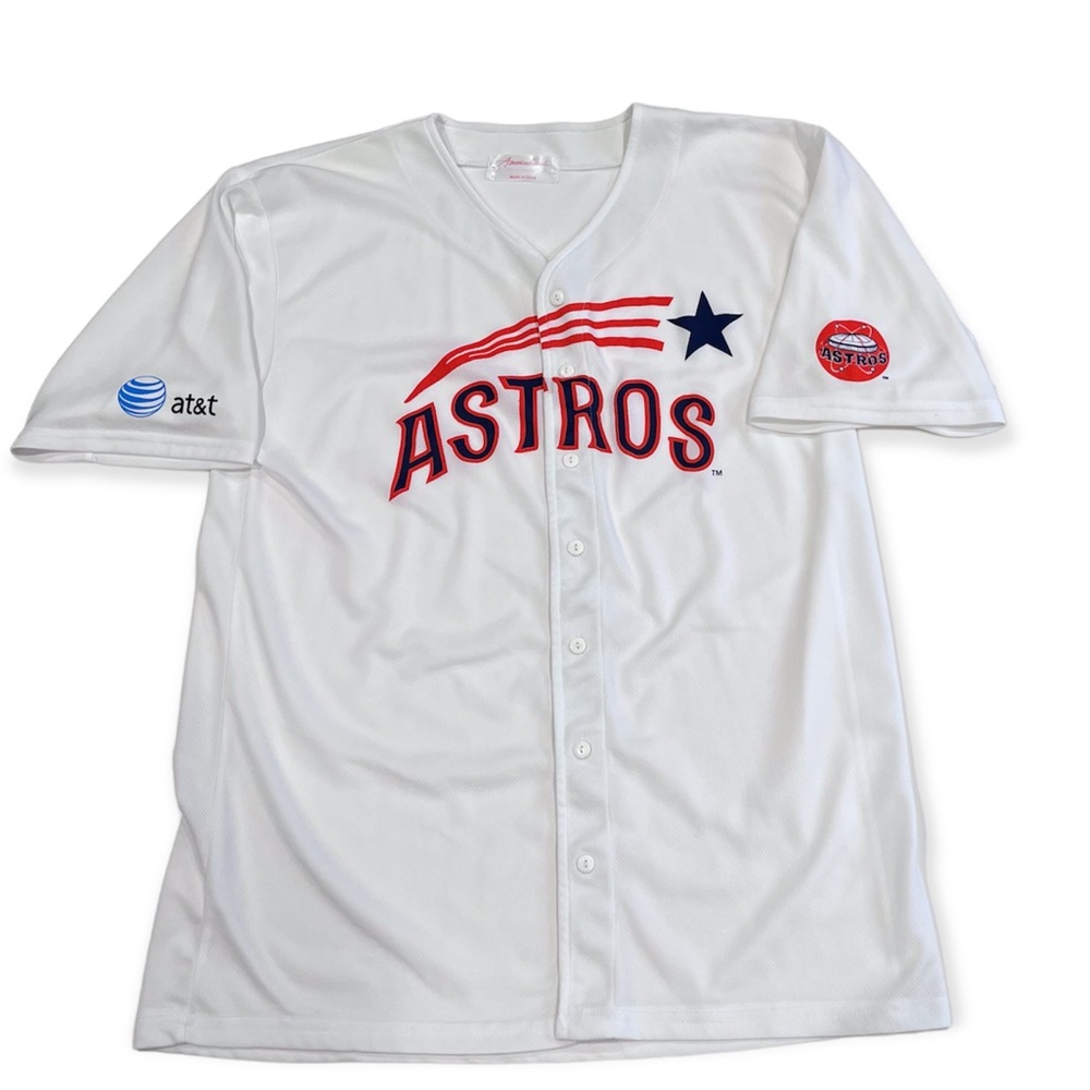 Houston Astros Go ‘Stros! White Jersey MLB Baseball Shirt American Casuals EUC